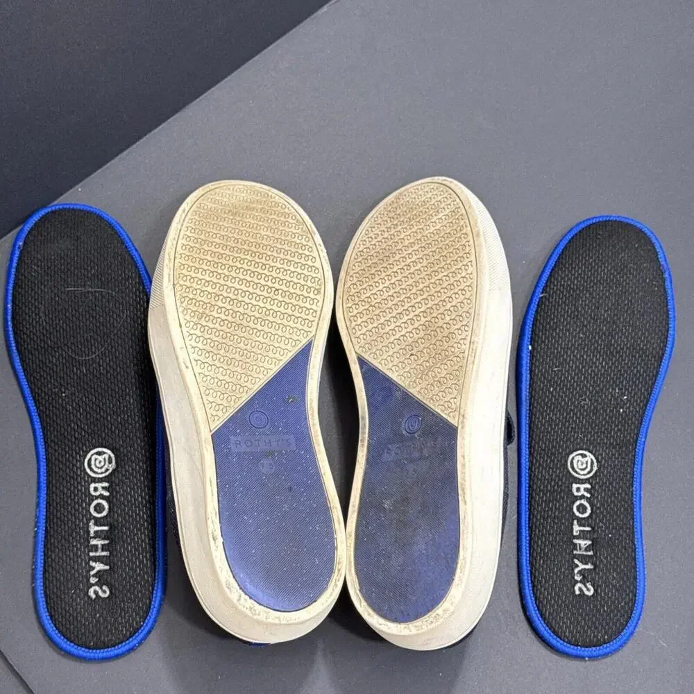 Rothys Navy Blue Classic Slide Sneakers Preppy‎ Quiet Luxury Designer 7.5 Women